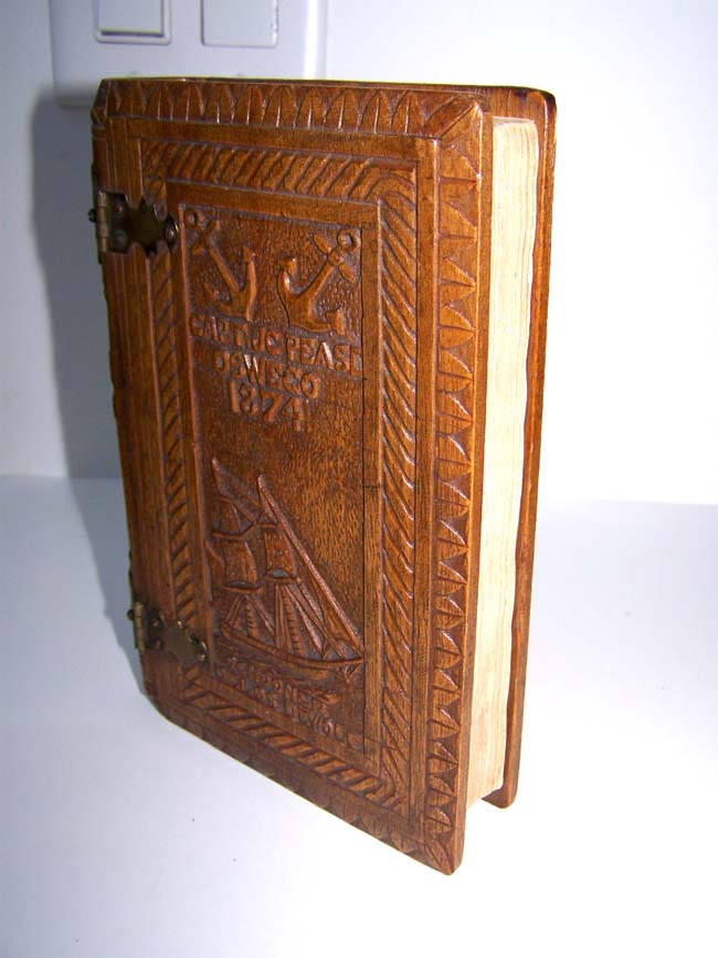  A rare 19th century carved Wood Three Piece Book Cover for "The American Cruisers Own Book" by Capt. George Little, 1846. — image 6